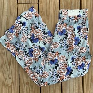 Soft Surroundings Wide Leg Viscose Full Length Blue Floral Pants XS 2-4 NWT